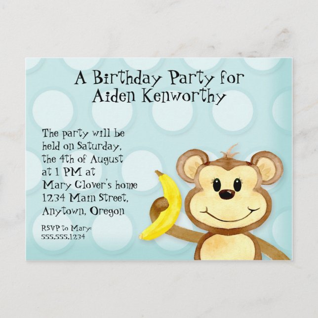 Lil Monkey, Garçon Anniversaire Invitation de la c (Devant)