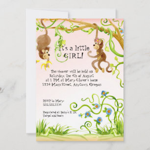 Lil Monkey, Girl Baby Shower Invitation