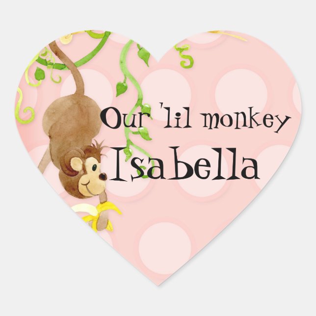 Lil Monkey, Girl Baby Shower Sticker Seal (Front)