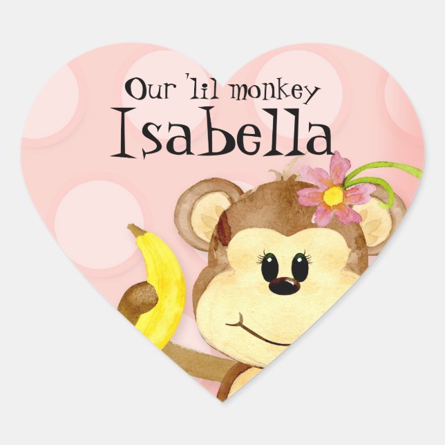 Lil Monkey, Girl Baby Shower Sticker Seal (Front)