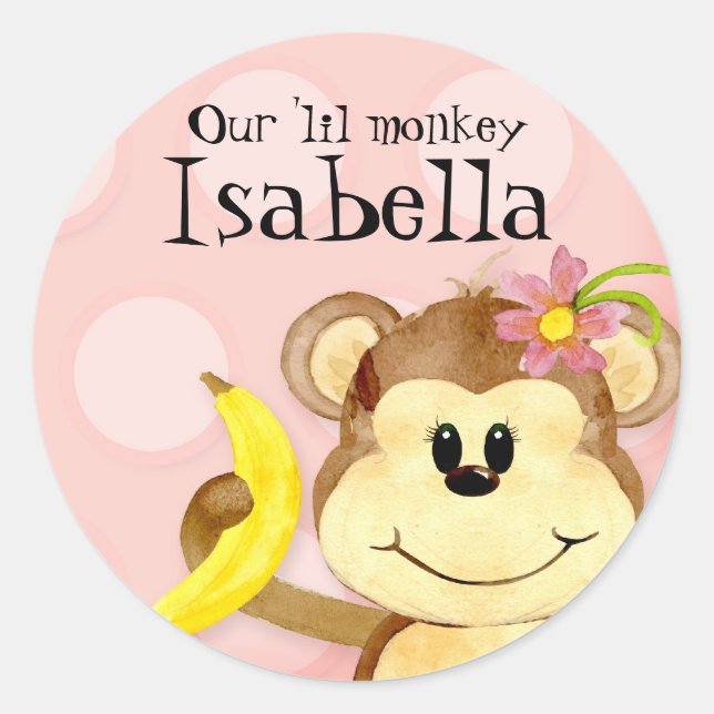 Lil Monkey, Girl Baby Shower Sticker Seal (Front)