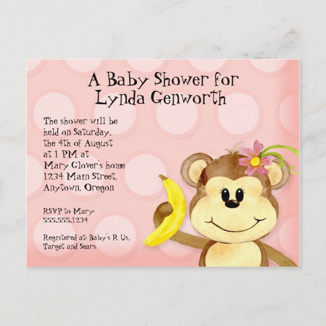 Lil Monkey, Invitation de la carte postale Baby sh (Devant)