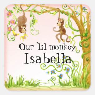 Lil Monkey, Sticker Baby shower fille