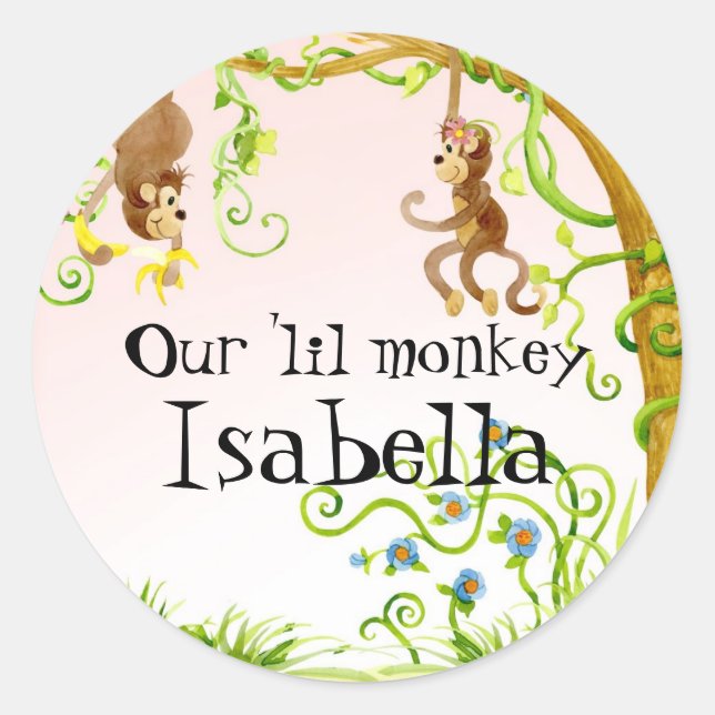 Lil Monkey, Sticker Baby shower fille (Devant)