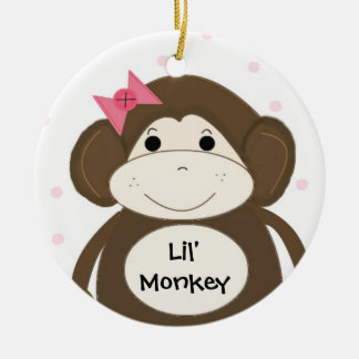 Lil' Monkey with a Pink Hair Bow Ceramic Ornament