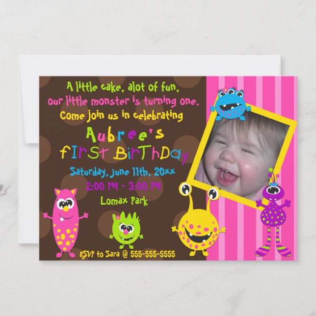 Lil Monsters First Birthday. Invitation (Front)