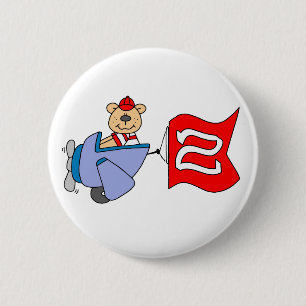 Lil Pilot Bear 2nd Birthday 2 Inch Round Button