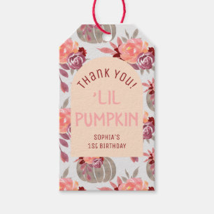  'Lil Pumpkin Floral 1st Birthday Party Thank You  Gift Tags