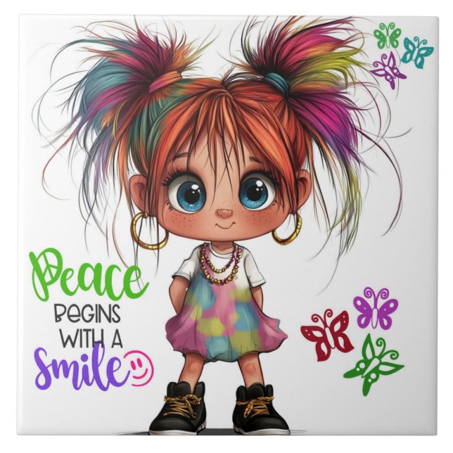 Lil Quirky Girl Smile Ceramic Tile (Front)