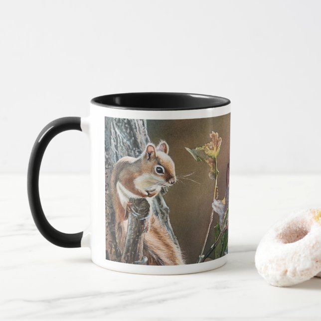 Lil Red Squirrel Oak Tree Autumn Watercolor Art Mug (With Donut)