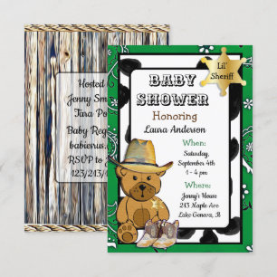 Lil' Sheriff Teddy Bear Cowboy  Baby Shower Invitation