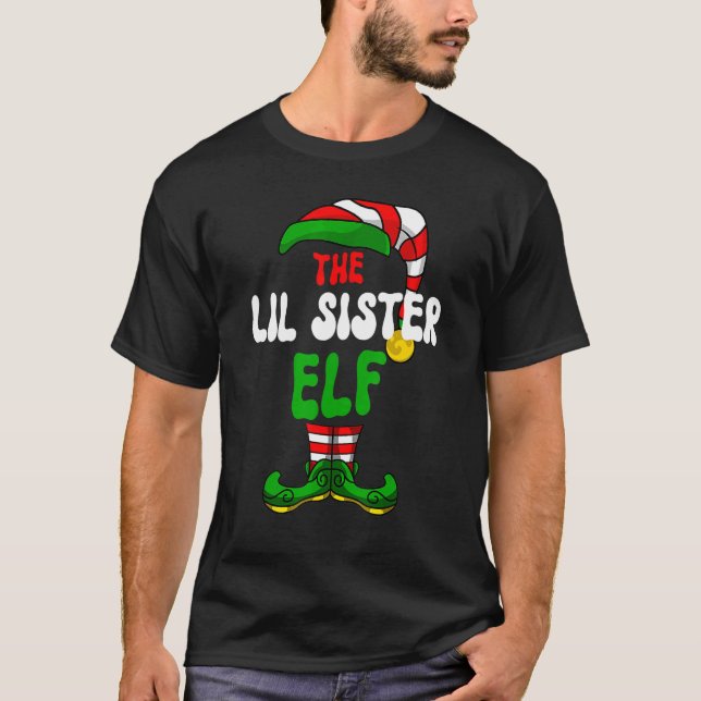 Lil Sister Elf Pajama Matching Group Christmas Hol T-Shirt (Front)