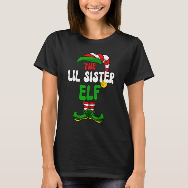 Lil Sister Elf Pajama Matching Group Christmas Hol T-Shirt (Front)