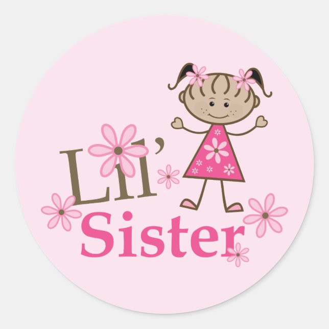 Lil Sister Ethnic Stick Figure Girl Classic Round Sticker (Front)