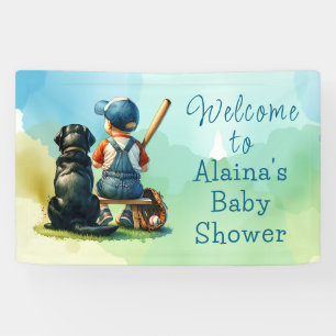 Lil' Slugger with his Dog   Boy's Baby Shower Banner