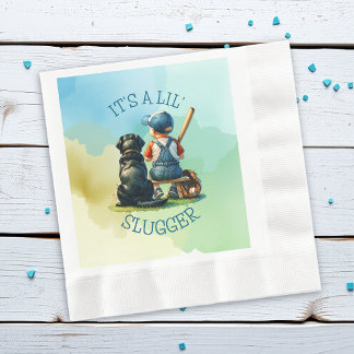 Lil' Slugger with his Dog | Boy's Baby Shower Napkin