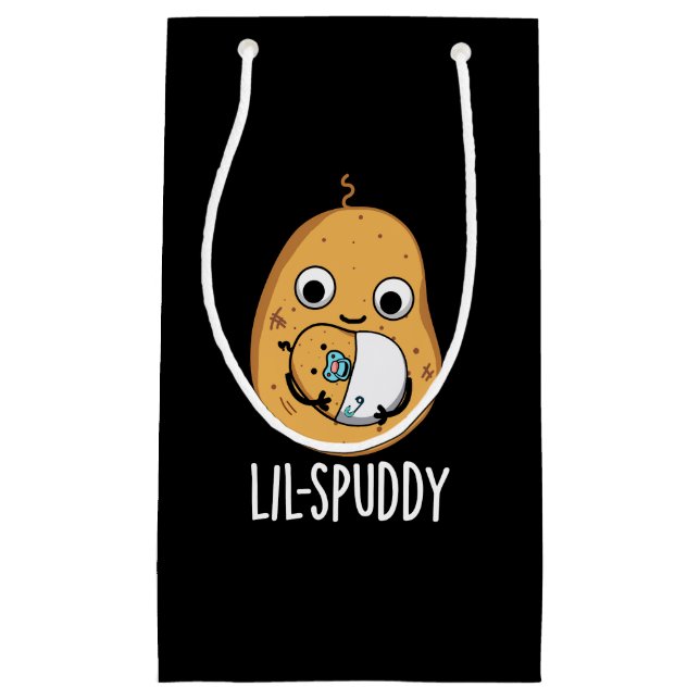 Lil Spuddy Funny Potato Pun Dark BG Small Gift Bag (Front)