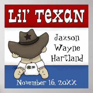 Lil’ Texan Personalized Name and Birthdate Poster