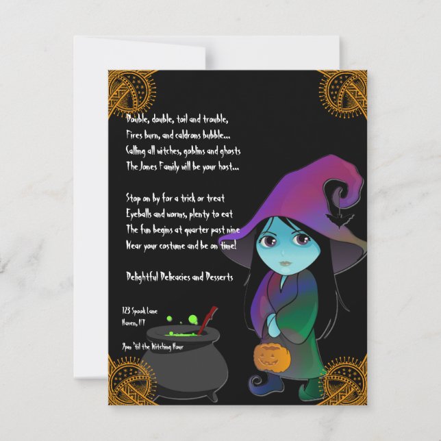 Lil' Witch in Rainbow Gown Halloween Invitation (Front)