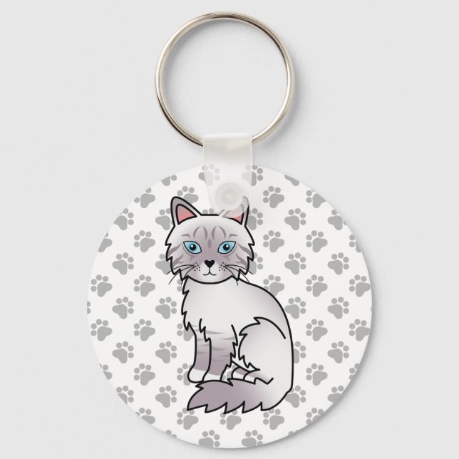 Lila Point Tabby Birman / Ragdoll Cat Illustration Keychain (Front)