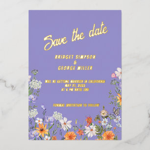 lila wildflower summer wedding save the date