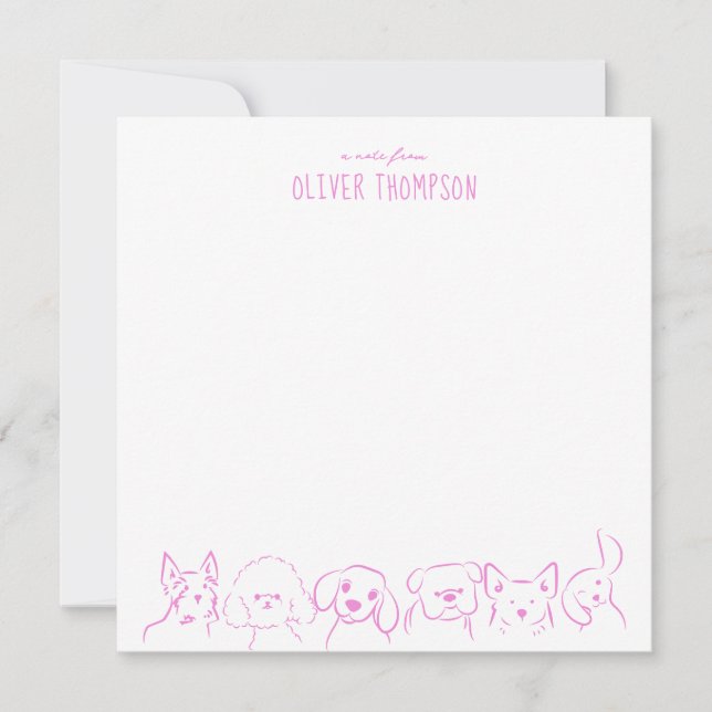 Lilac A Note From Cute Dog Animal Sketch Note Card (Front)