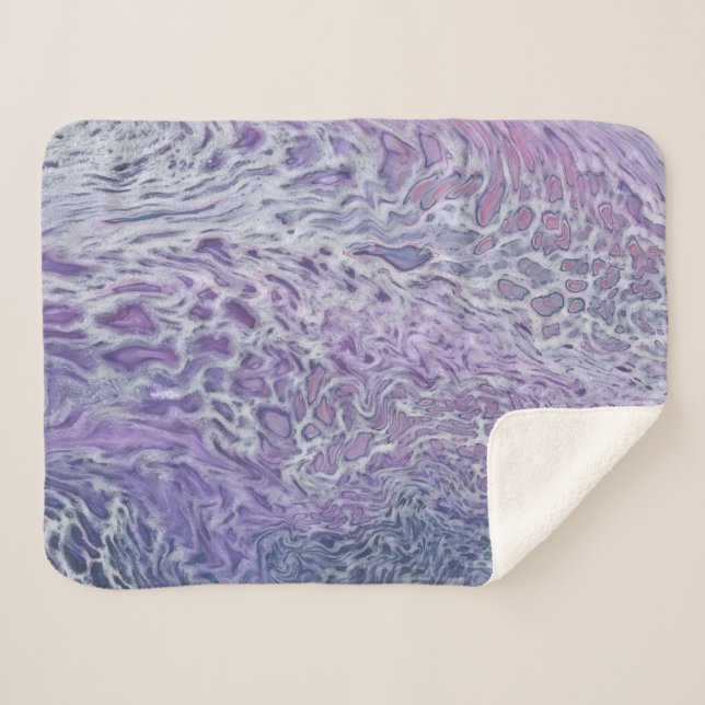 Lilac Acrylic Pouring Abstract Fluid Art Sherpa Blanket (Front (Horizontal))