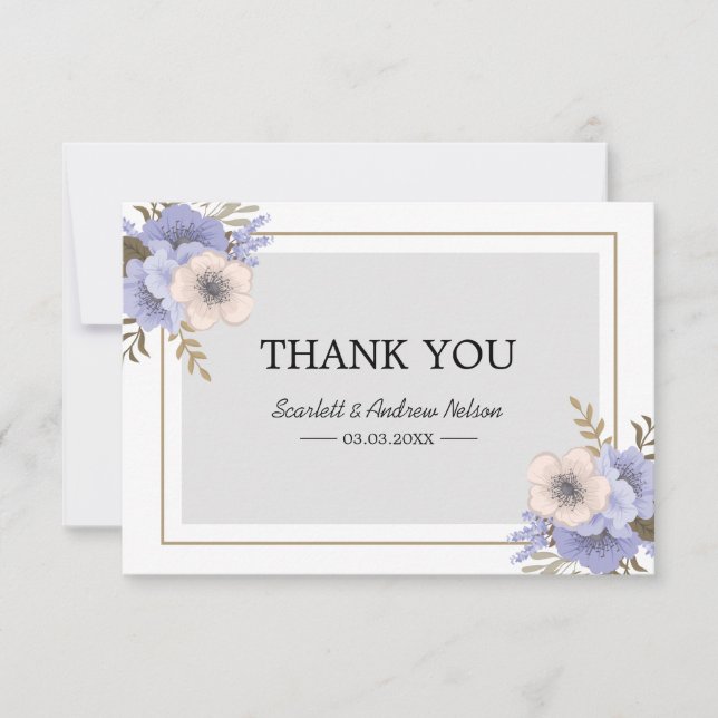 Lilac And Beige Flowers Flat Thank You Card (Front)