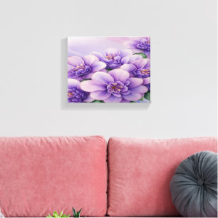 Lilac and Burgundy Floral Stretched Canvas Print