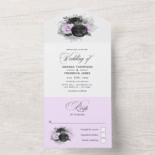 Lilac and Charcoal Floral Wedding All In One Invit Invitation