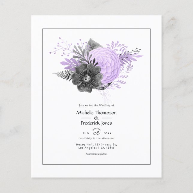 Lilac and Charcoal Floral Wedding Flyer (Front)