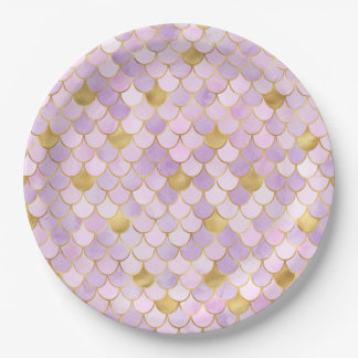 Lilac and Gold Mermaid Scales Paper Plate