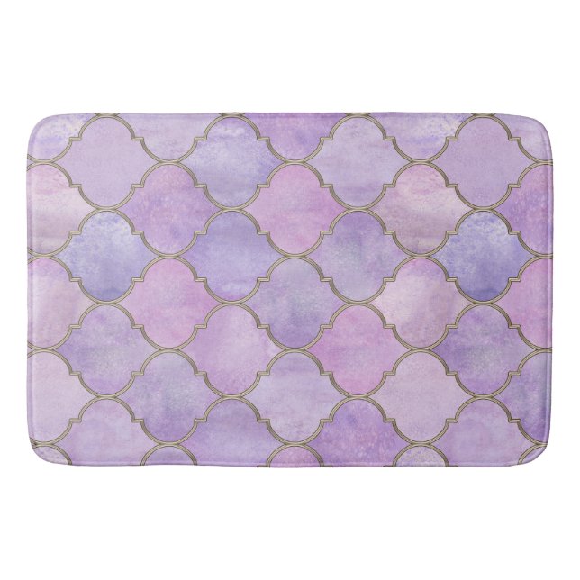 Lilac and Gold Moroccan Bath Mat (Front)
