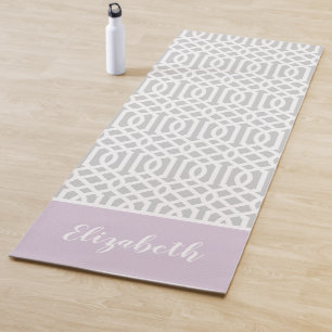 Lilac and Gray Trellis Monogram   Editable Colors Yoga Mat