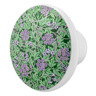 Lilac and green floral pattern ceramic knob