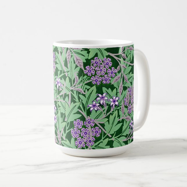 Lilac and green floral pattern coffee mug (Front Right)