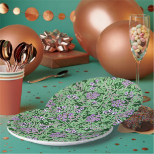 Lilac and green floral pattern paper plate