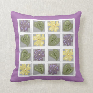 Lilac and Green Leaves Throw Pillow