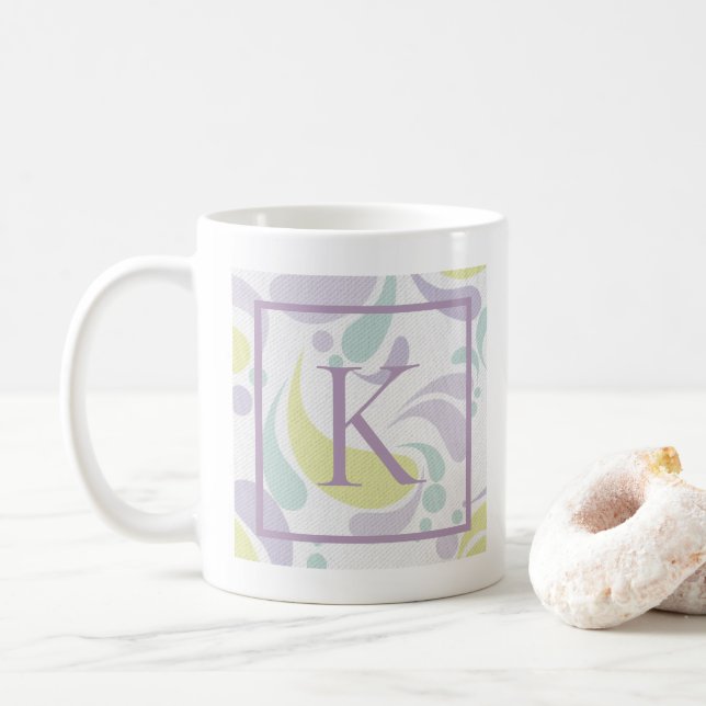 Lilac and Green Pastel Light Pattern Monogram Coffee Mug (With Donut)