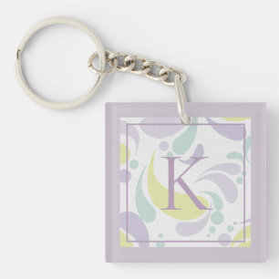 Lilac and Green Pastel Light Pattern Monogram Keychain