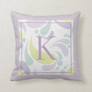 Lilac and Green Pastel Light Pattern Monogram Throw Pillow