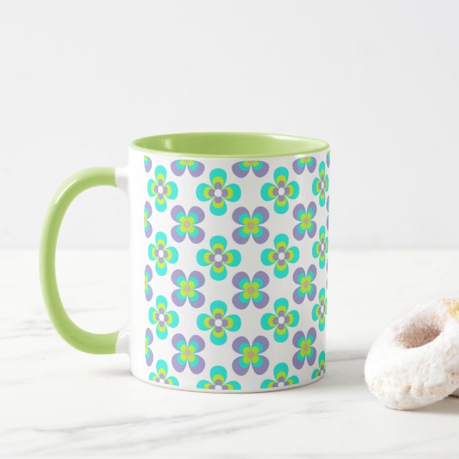 Lilac and Green retro floral pattern Mug (With Donut)