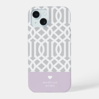 Lilac and Grey Trellis Heart Monogram