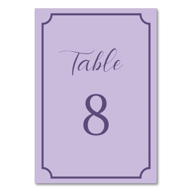Lilac and Lavender Script Wedding Table Number (Front)