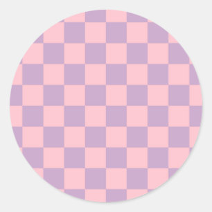 Lilac and Pink Chequerboard Classic Round Sticker
