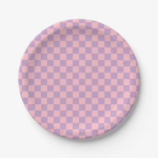 Lilac and Pink Chequerboard Paper Plate