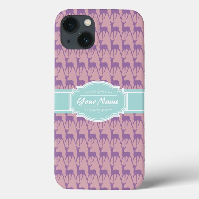 Lilac and Pink Deer, Mint Personalized Name Case-Mate iPhone Case (Back)
