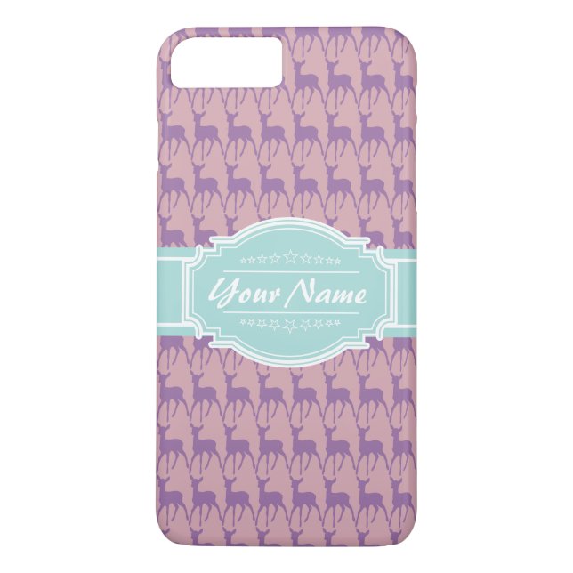 Lilac and Pink Deer, Mint Personalized Name Case-Mate iPhone Case (Back)