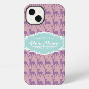 Lilac and Pink Deer, Mint Personalized Name iPhone 13 Case