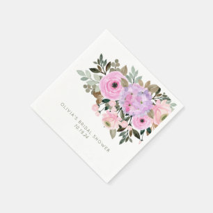Lilac and Pink Floral Bouquet Bridal Shower Custom Napkin